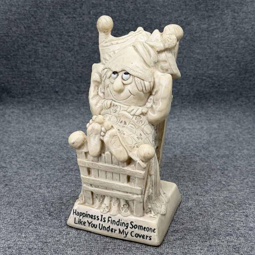 Vintage 1970 Russ Berrie Sillisculpt Figurine Under My Covers Kitsch Gift 738